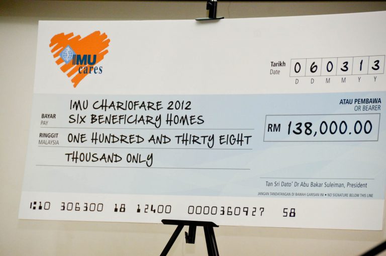 IMU Chariofare’12 Charity Fund Cheque Presentation Ceremony (6 March 2013)